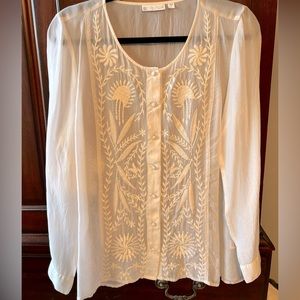 J Jill/ Uncommon Threads Embroidered Sheer Shirt- Size Small